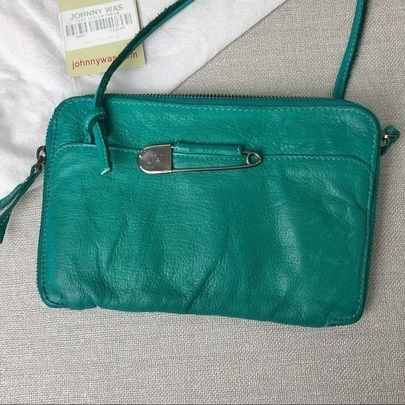 Johnny Was Izzy Leather Bag in Green Tea New with Tag - Picture 2 of 9